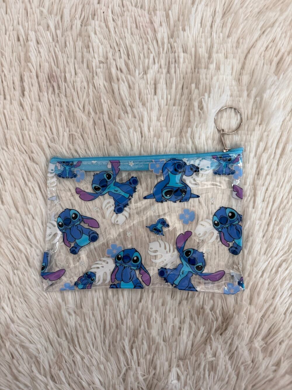 Stitch clear pouch with blue Stitch characters zipper Keyring